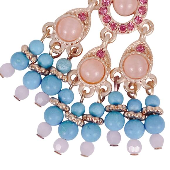 VTG Signed Joan Rivers Chandelier Pendant Necklace Howlite Gemstone Glass Beads - Picture 4 of 12